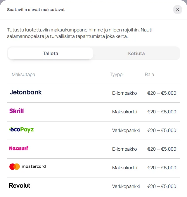 Hype casino – maksutavat ja rajat