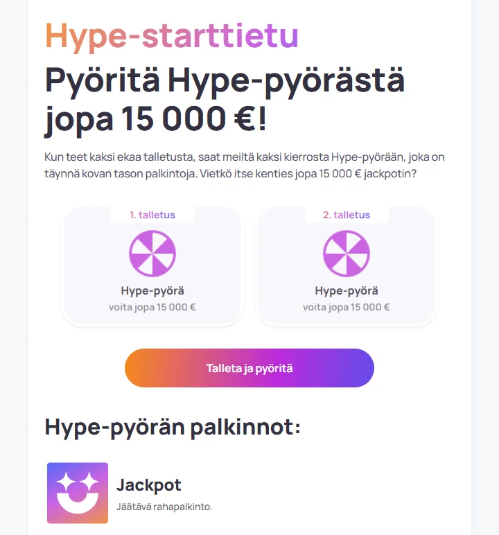 Hype casino – Hype-starttiedun kampanjasivu